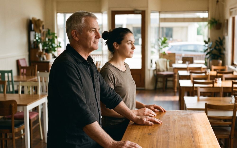 Restaurant owner and his daughter in the family restaurant discussing estate planning for business owners